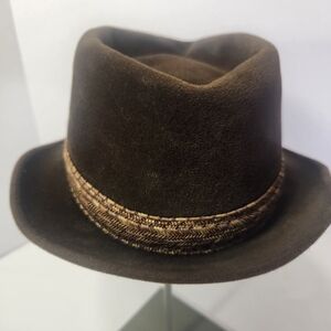 Vintage Champ Brown Velour Fedora Wide Brim Hat Size 7 1/4 Fitted